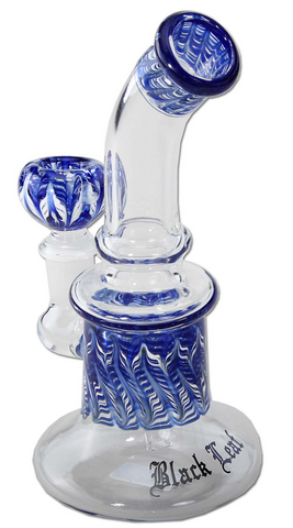 Black Leaf Blue Glass Bubbler
