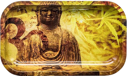Buddha Hemp Leaf Metal Rolling Tray Large