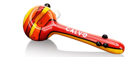 Calvo ''Thin Spoon'' Glass Smoking Pipe - Yellow/Red