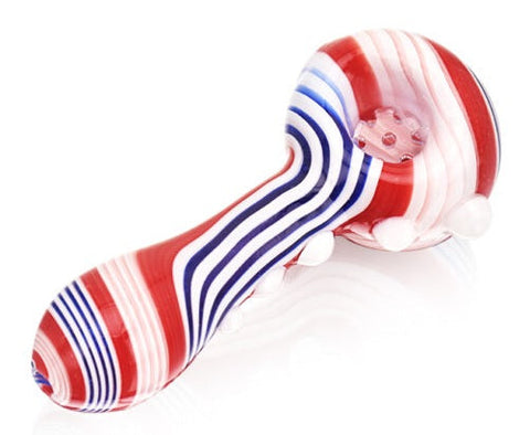 Calvo ''Thick Spoon'' Glass Smoking Pipe - Red/Blue/White